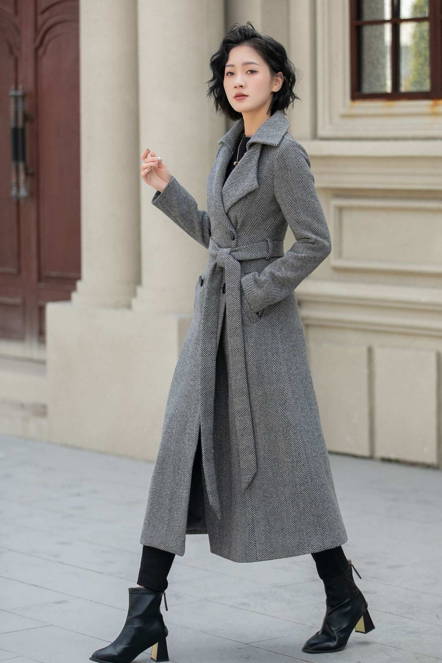 Striple winter long trench wool coat 5455