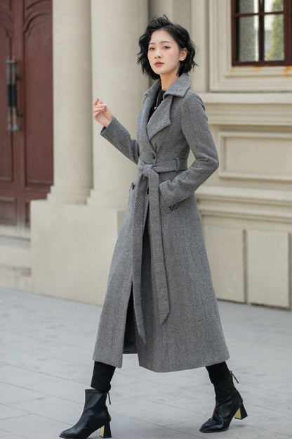 Striple winter long trench wool coat 6288
