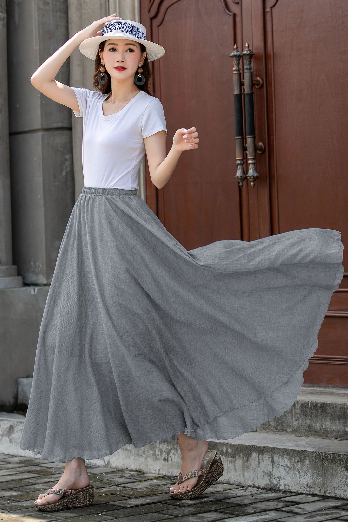 Grey Women Swing long Maxi Skirt 5788
