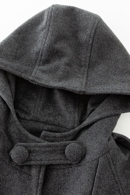 Handmade Dark Gray Wool Hooded Cape – Vintage Winter Cloak Coat with Pockets 4558