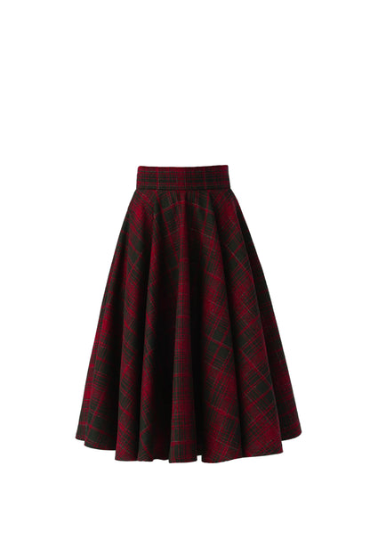 Handmade Wool Plaid Circle Skirt – Vintage High Waist Winter Midi Skirt | Xiaolizi 5319