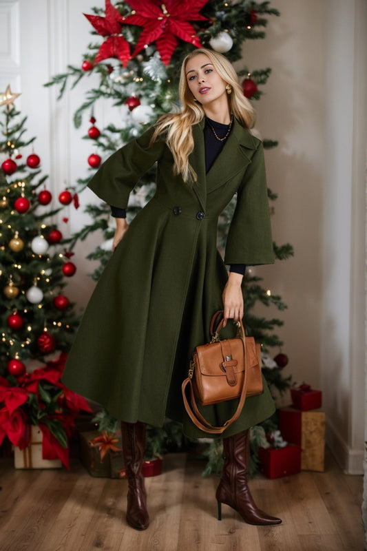 Green princess long winter wool coat 5364