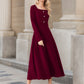 Long sleeves burgundy midi wool dress 5436