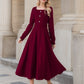 Long sleeves burgundy midi wool dress 5436