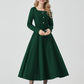 Long sleeves green midi wool dress 5437