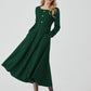 Long sleeves green midi wool dress 5437
