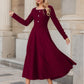 Long sleeves burgundy midi wool dress 5436
