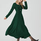 Long sleeves green midi wool dress 5437