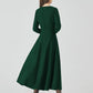 Long sleeves green midi wool dress 5437