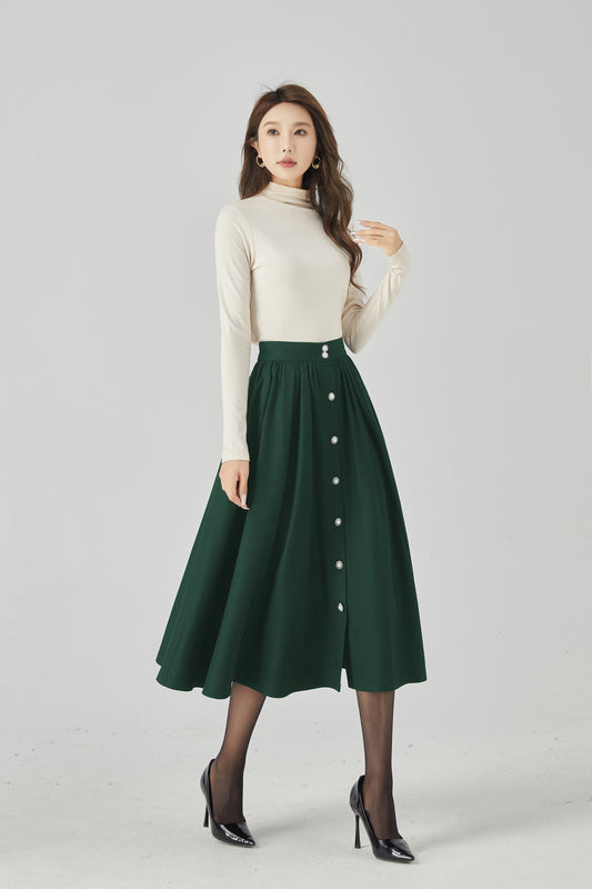 Elegant Wool Maxi Skirt with Front Buttons 5440