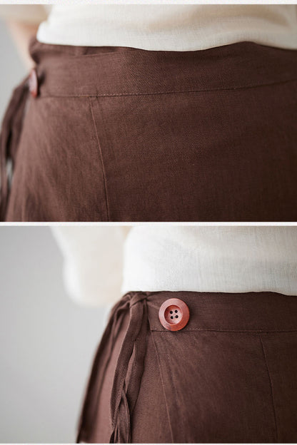 Brown Cotton Blend Wrap Skirt - Regular Fit, Maxi Length 4303