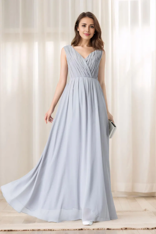 V Neck Ruched Chiffon Wedding Dress 1911