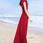 maxi wine red chiffon dress women 4443