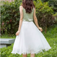 A line elastic waist summer chiffon skirt 6187- white