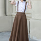 Maxi brown suspender linen skirt women 4892