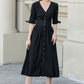 Black summer midi linen dress women 4893