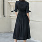 Black summer midi linen dress women 4893