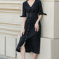 Black summer midi linen dress women 4893