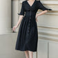 Black summer midi linen dress women 4893