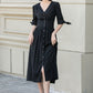 Black summer midi linen dress women 4893