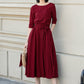 Womens red linen midi summer dress 4894