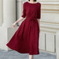 Womens red linen midi summer dress 4894