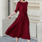 Womens red linen midi summer dress 4894