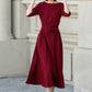 Womens red linen midi summer dress 4894