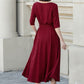 Womens red linen midi summer dress 4894