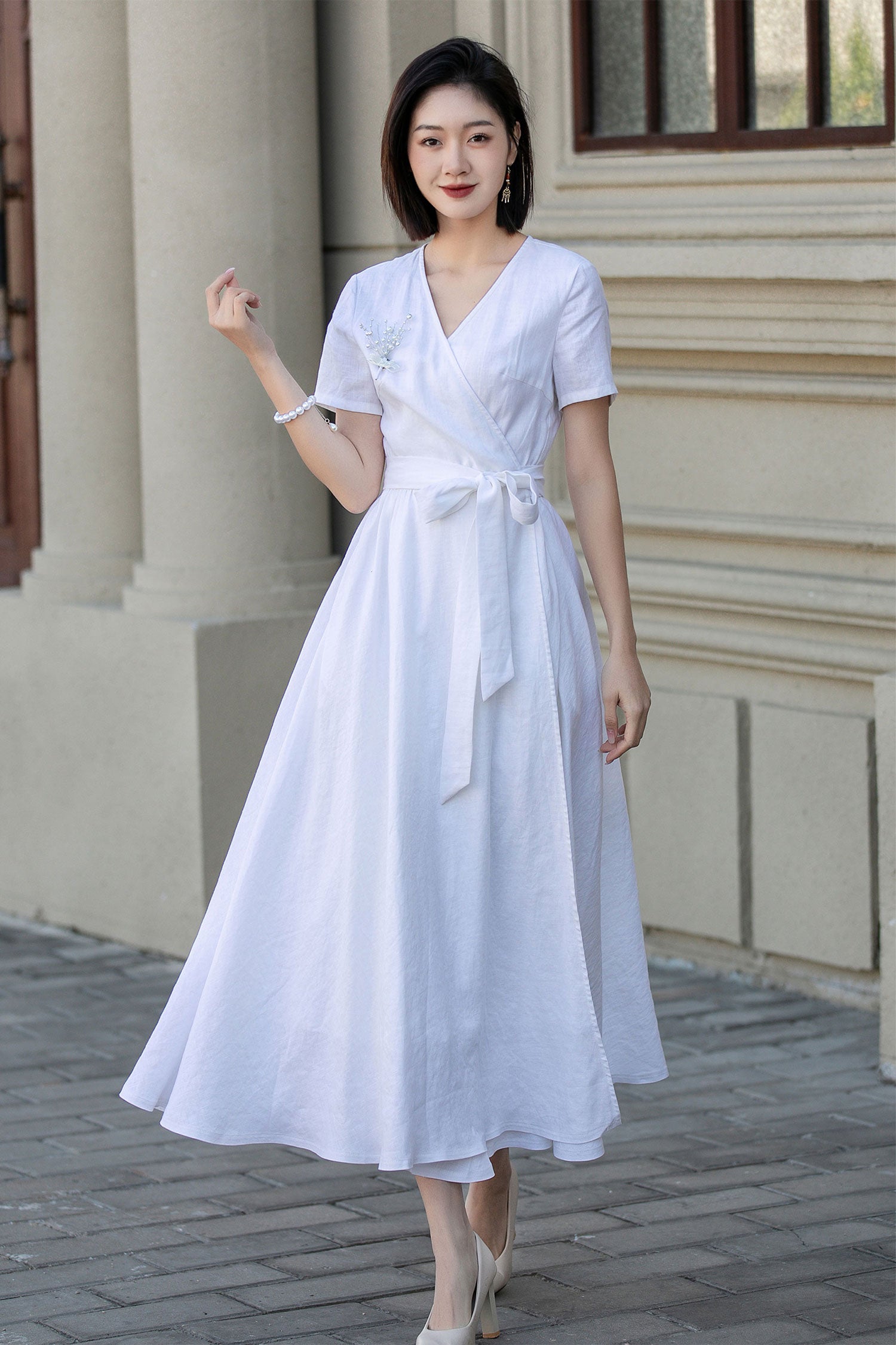 White wedding wrap summer linen dress 4895 White wedding wrap summer linen dress 4895