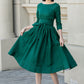 Green fit and flare spring linen dresses women 4897