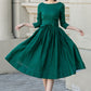 Green fit and flare spring linen dresses women 4897