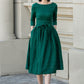 Green fit and flare spring linen dresses women 4897