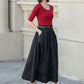 Black summer midi linen skirt with pockets 4898