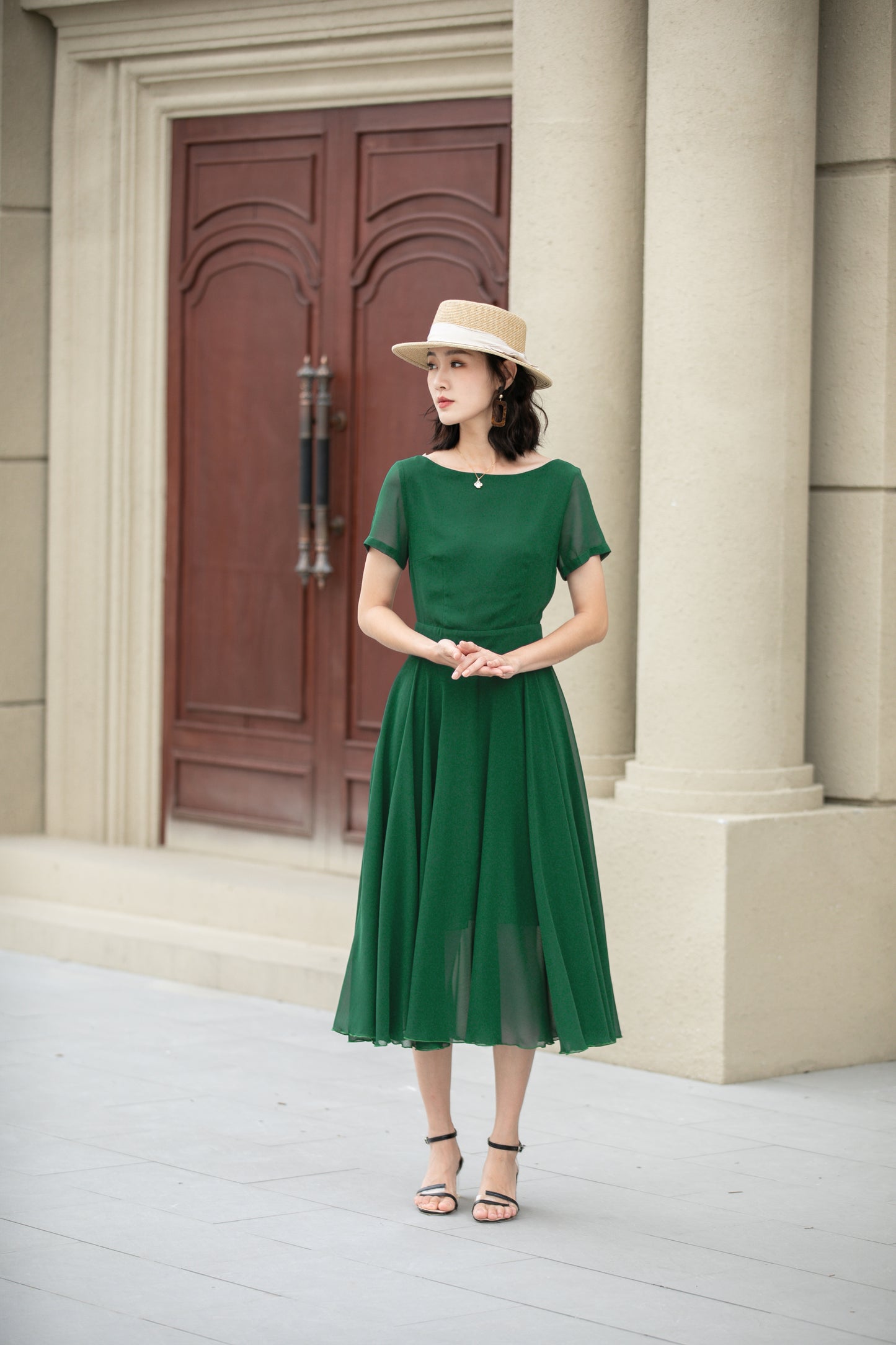 Midi fit and flare summer swing chiffon dress 6105