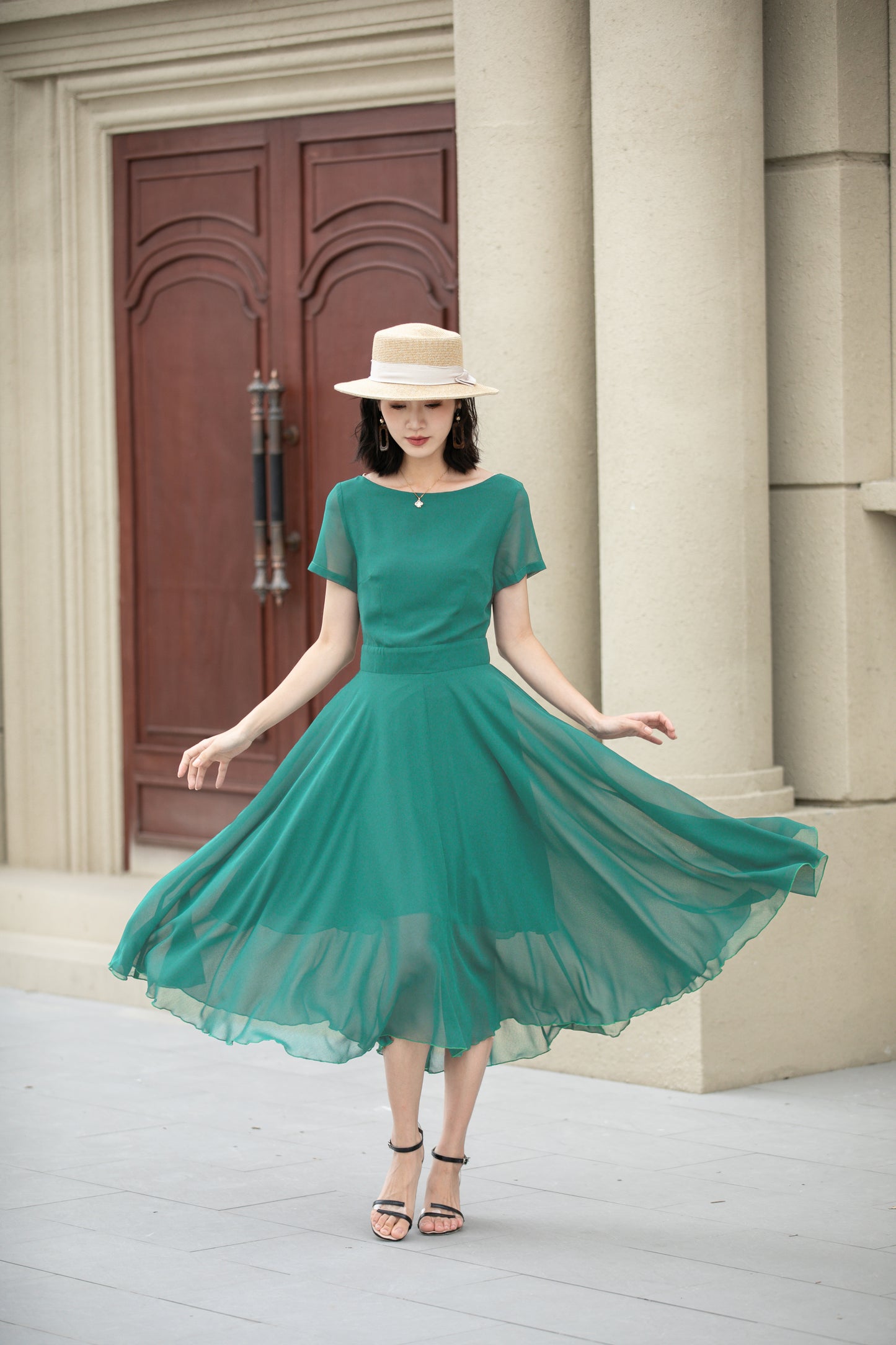 Midi fit and flare summer swing chiffon dress 6119