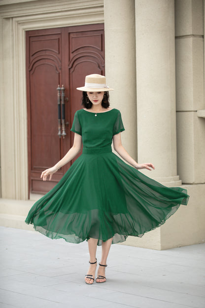 Midi fit and flare summer swing chiffon dress 6105