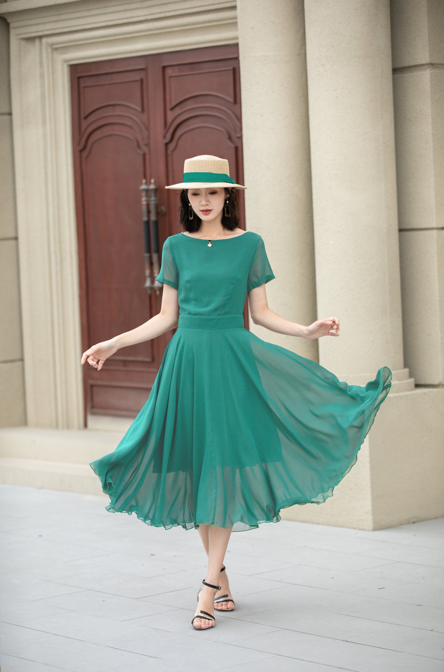 Midi fit and flare summer swing chiffon dress 6119