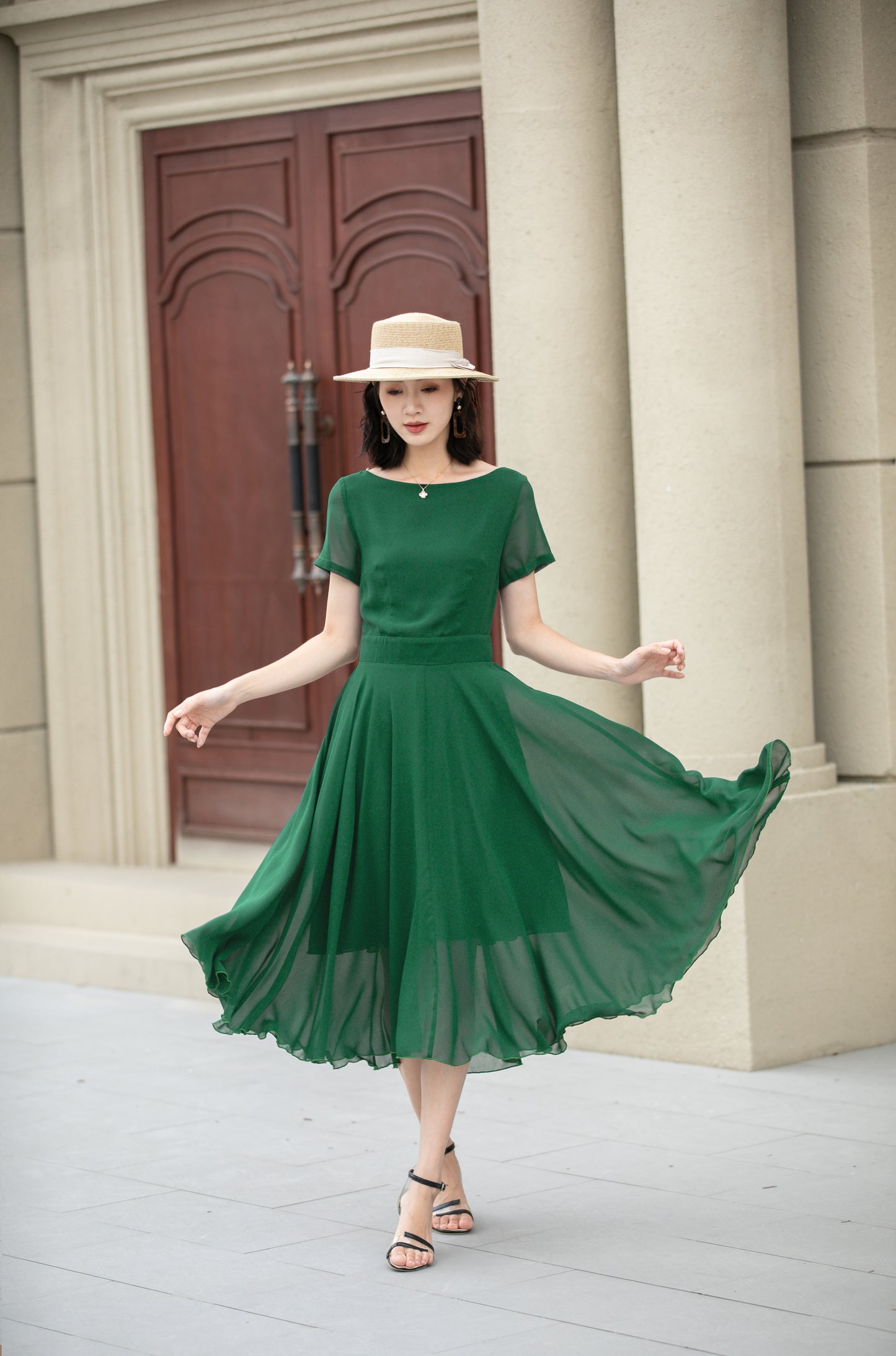 Midi fit and flare summer swing chiffon dress 6105