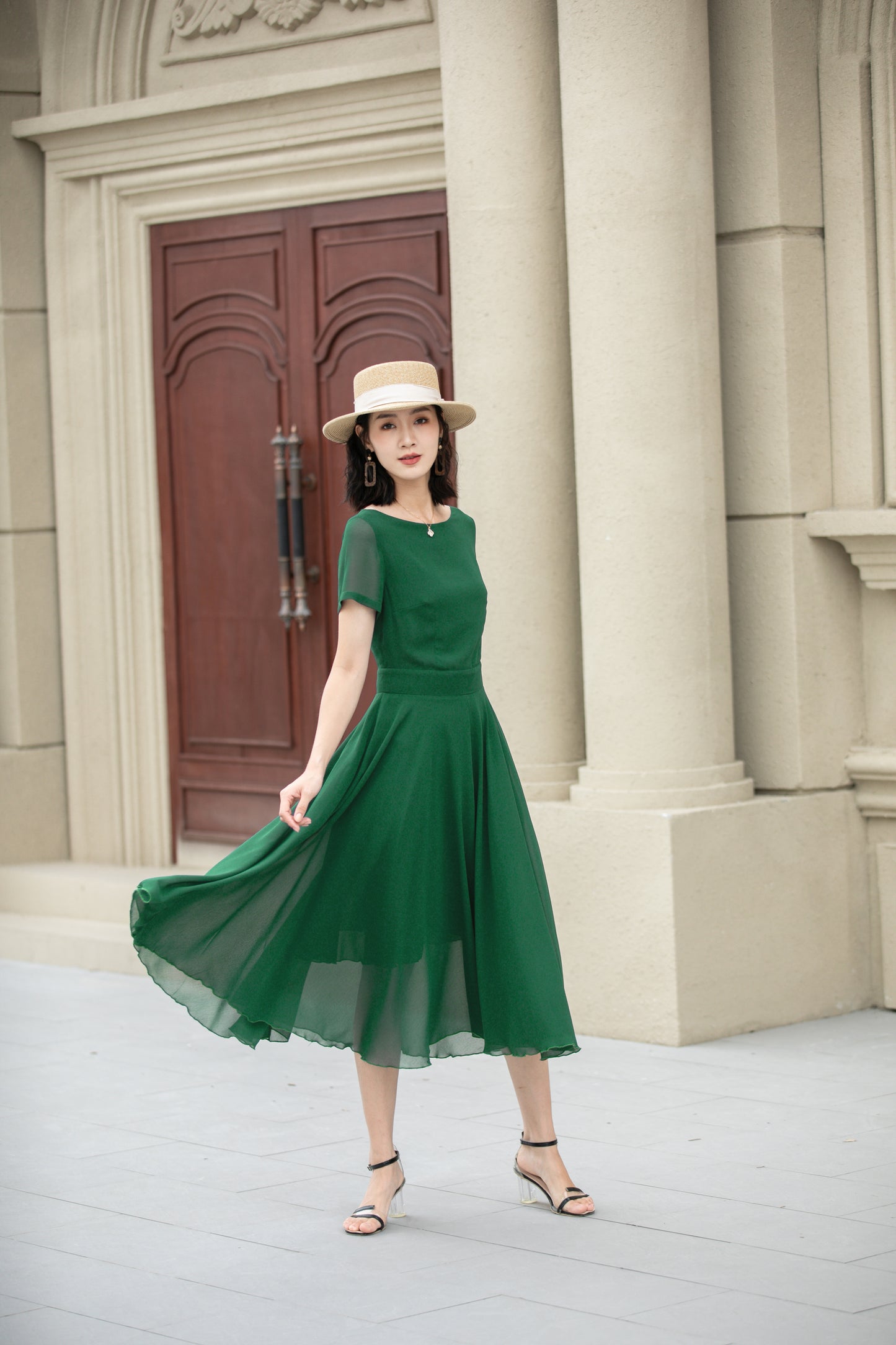 Midi fit and flare summer swing chiffon dress 6105