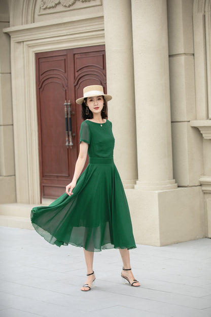 Midi fit and flare summer swing chiffon dress 6105