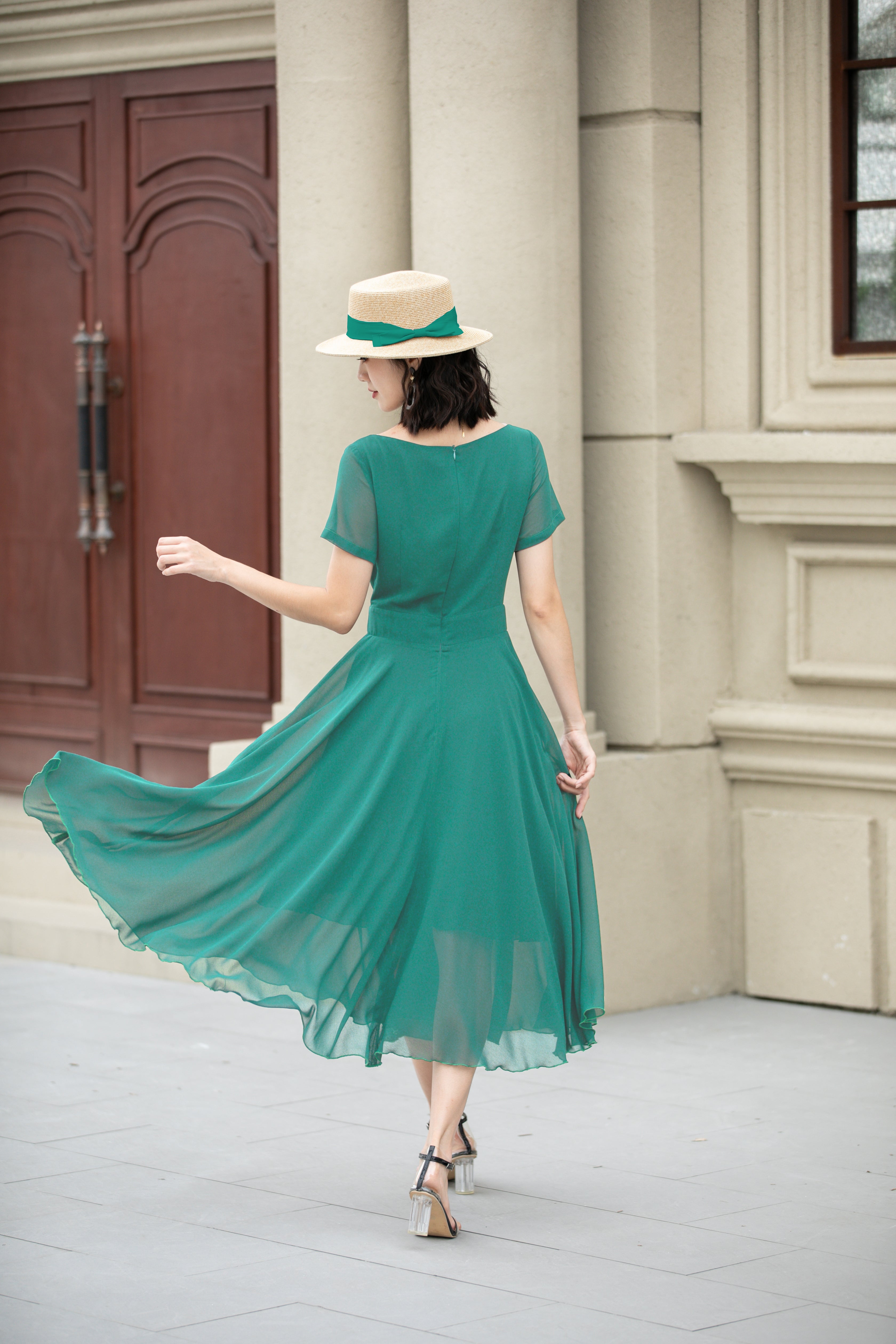 Midi fit and flare summer swing chiffon dress 6119 – Xiaolizi