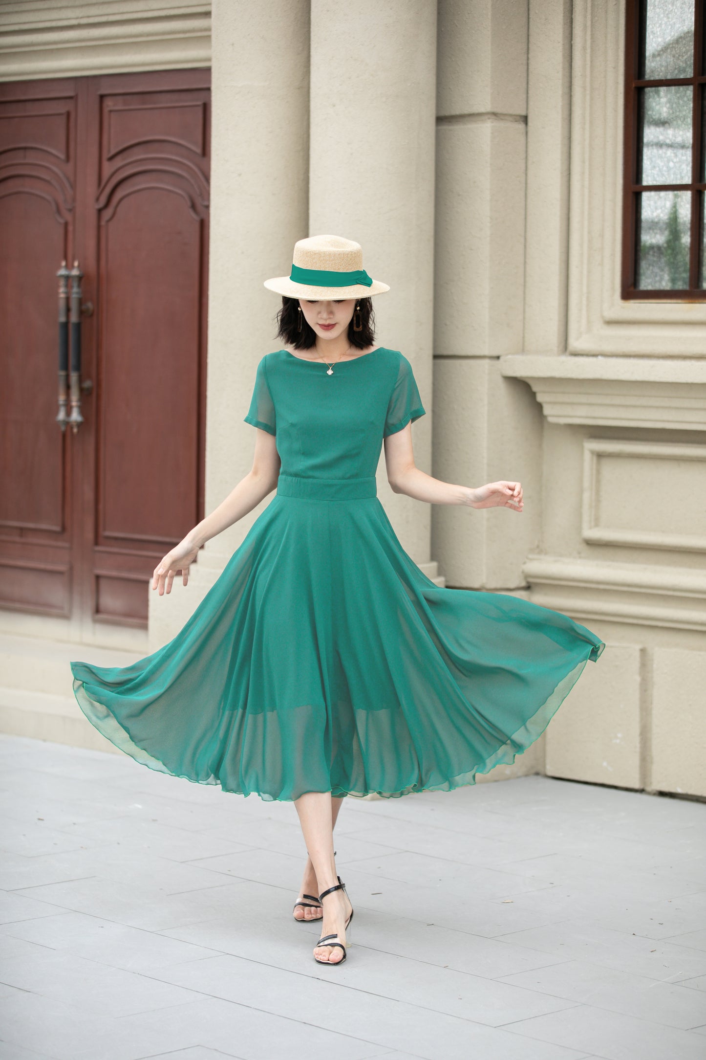 Midi fit and flare summer swing chiffon dress 6119