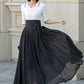 High waist black maxi linen skirt with belt 4900
