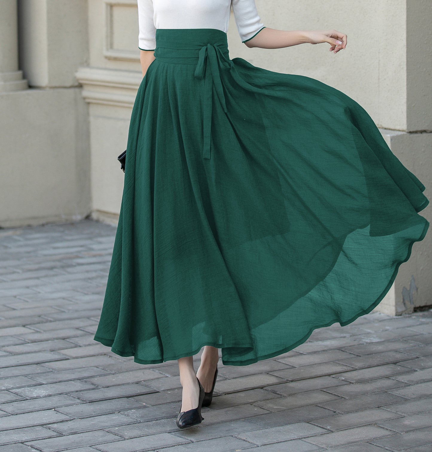 Beige Chiffon Maxi Skirt - Flowy Circle Skirt with Belt 5723