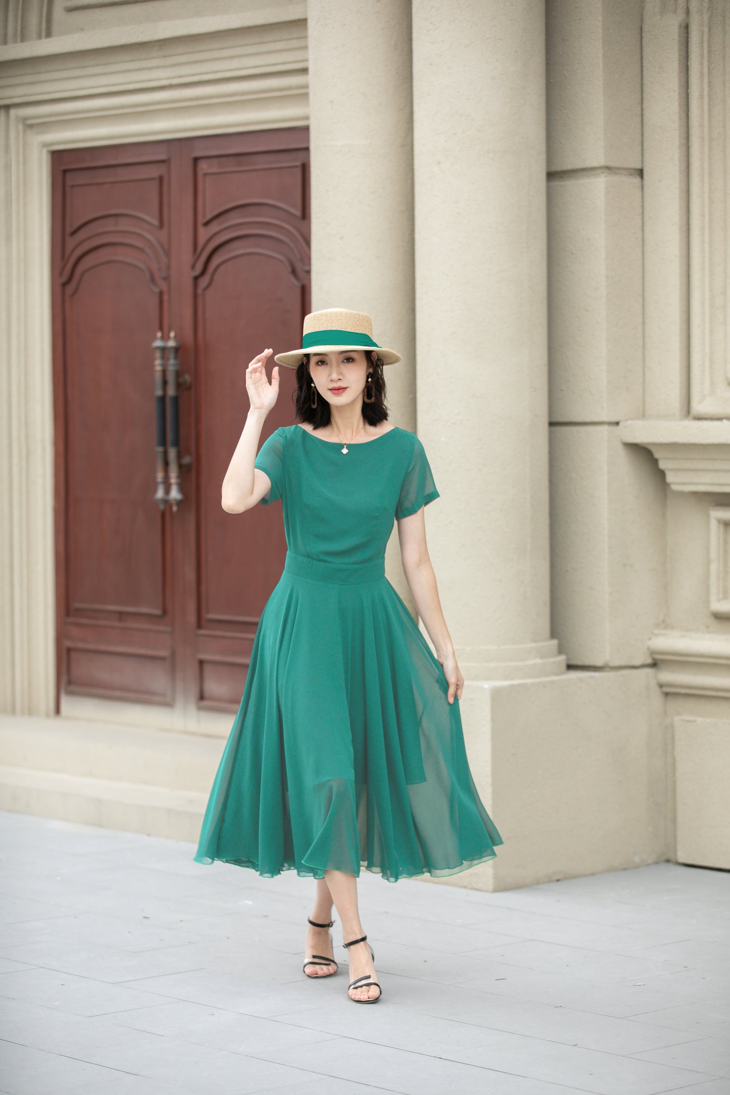 Midi fit and flare summer swing chiffon dress 6119