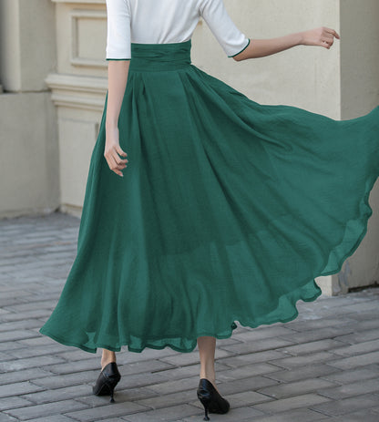 Beige Chiffon Maxi Skirt - Flowy Circle Skirt with Belt 5723