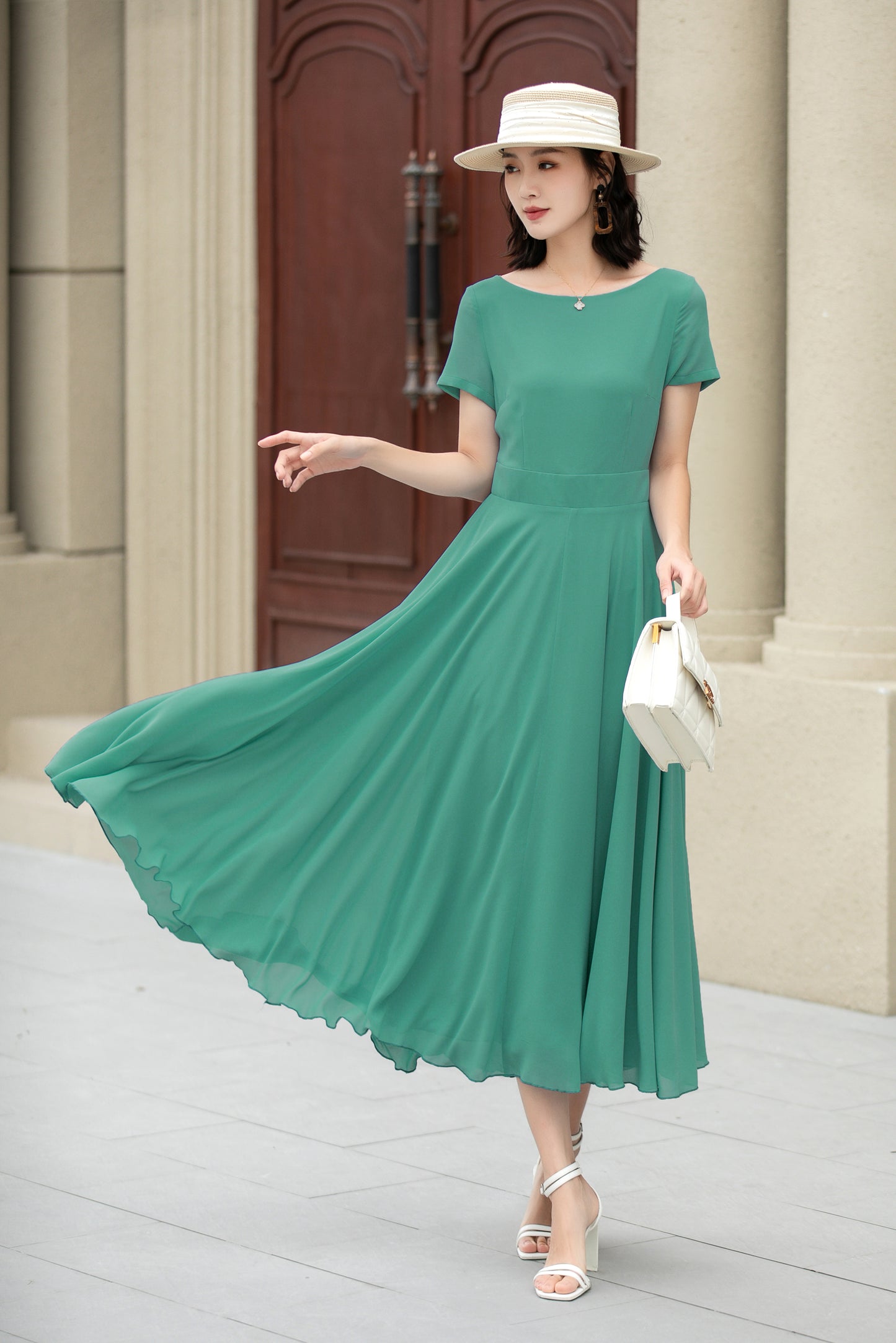 Handmade Womens's swing fit and flared chiffon dress 6118