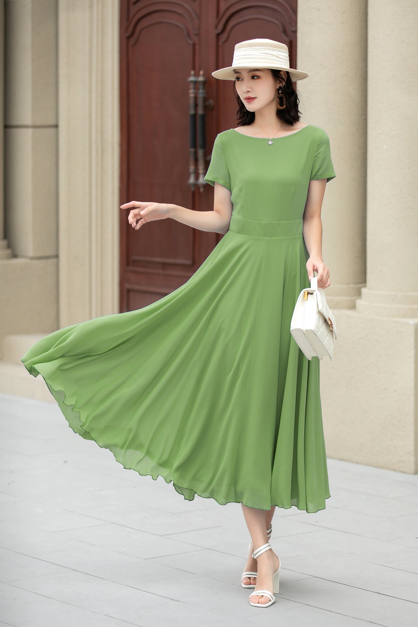 Handmade Womens's swing fit and flared chiffon dress 6116