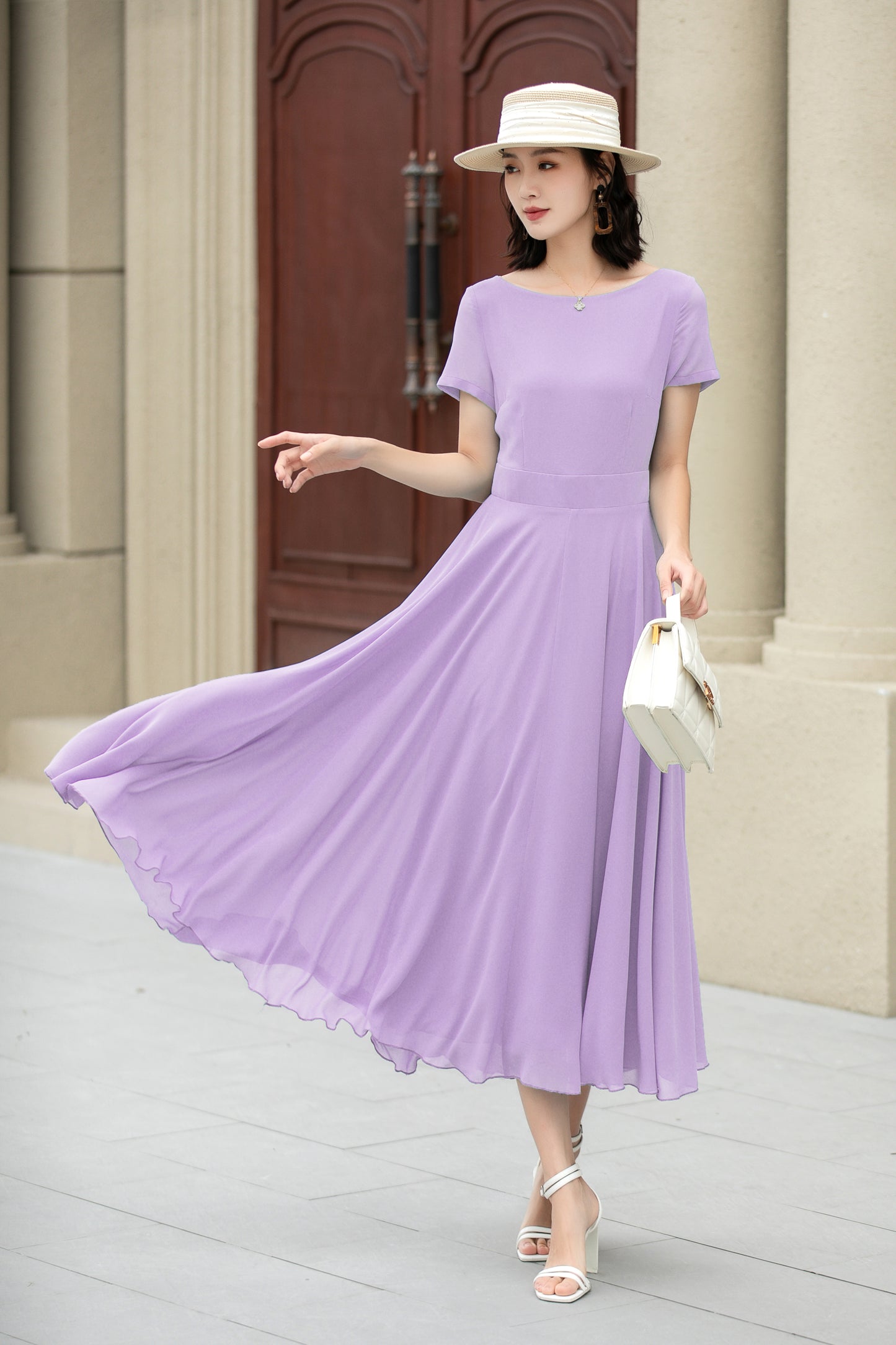 Handmade Womens's swing fit and flared chiffon dress 6117